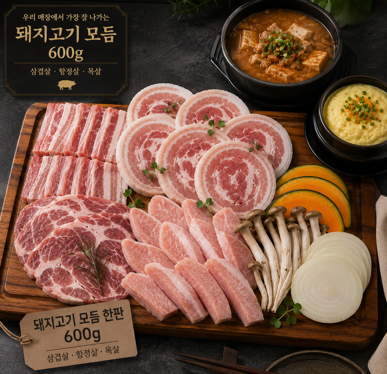 돼지고기 모듬 한판 600g (2~3인분)